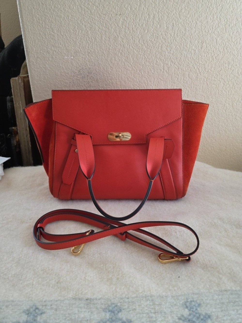 Escada Orange-Red Leather Satchel with Gold Hardware